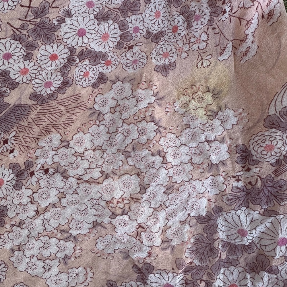 Ethereal Silk Flowy Boho Lace-Trimmed Romantic Floral Pale Peach V-Neck Top ~ XL - Picture 14 of 15